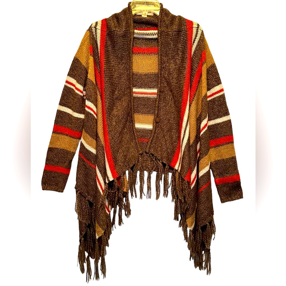 Ethereal Paper Crane Sweater Shrug Open Front Fringed Hem Asymmetrical Sz M